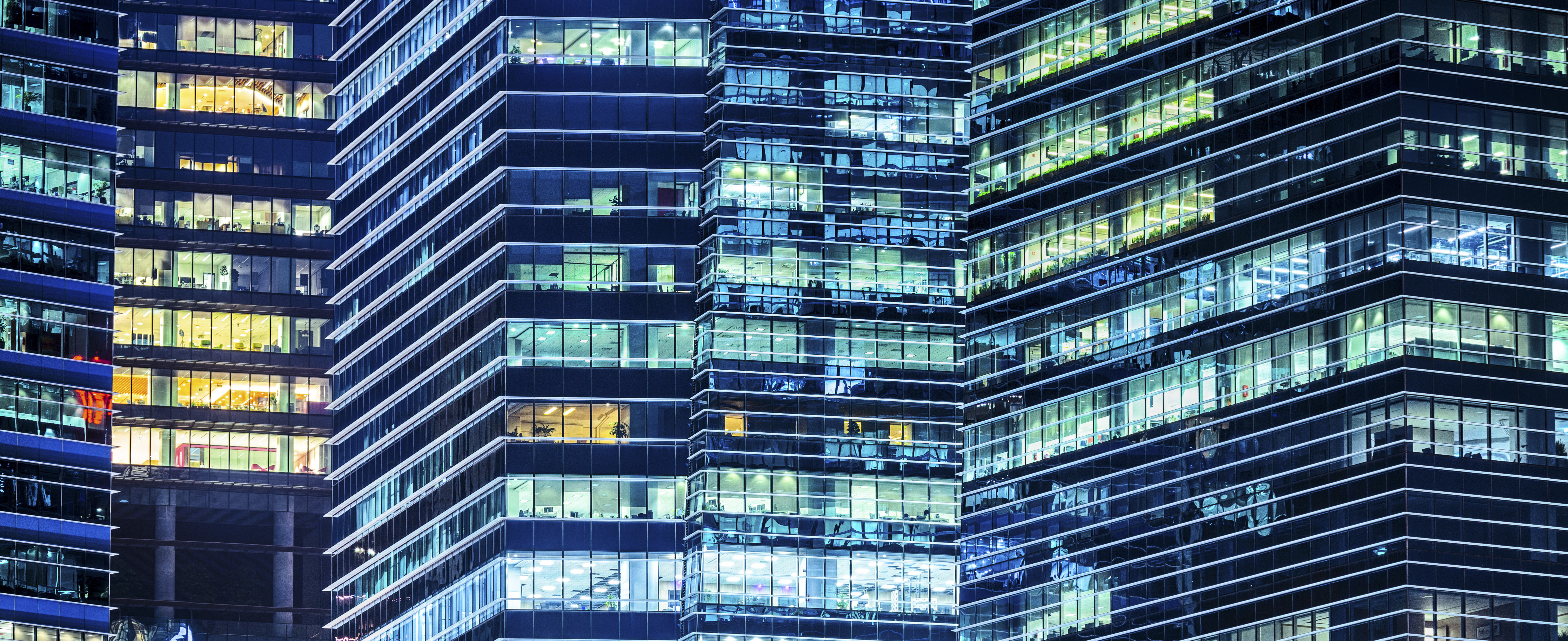 Offices with lights on